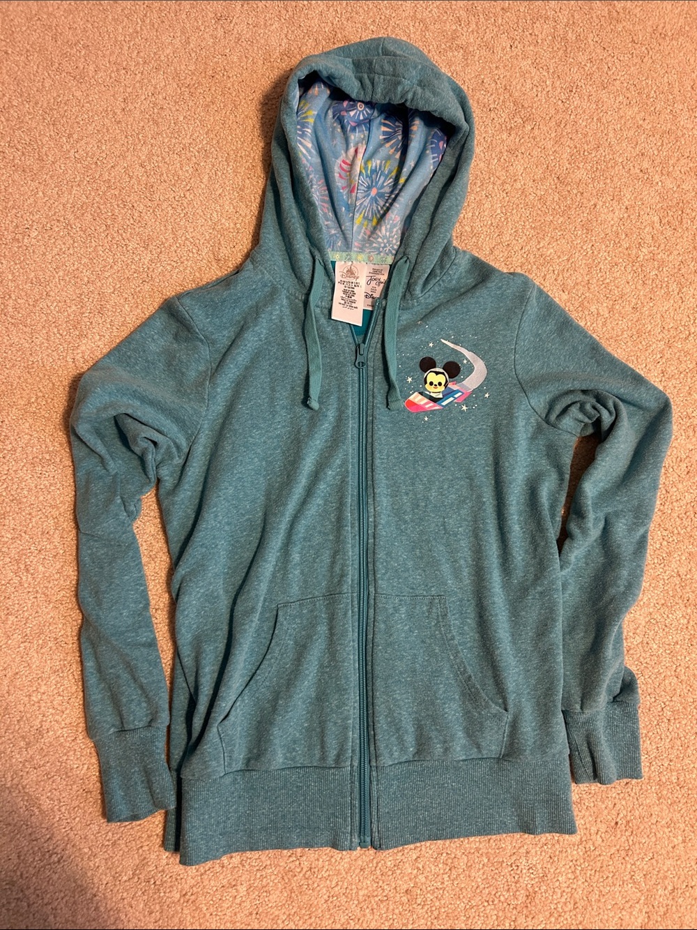 Disney Teal Zip-Up Hoodie with Mickey Graphic